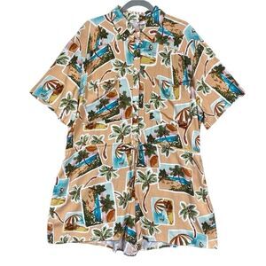 NEW Label of Love Linen Blend Tropical Vacation Romper Drawstring Size XL Peach